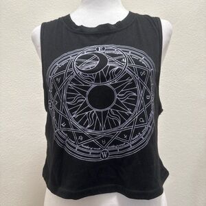 Witchy Celestial Black Cropped Tank Top